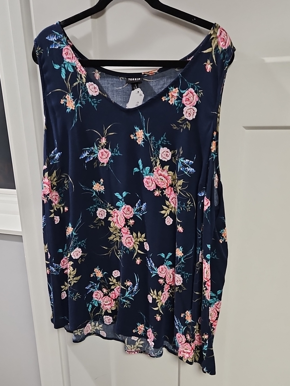 torrid Navy Floral Tank Top with Pink Rose Print